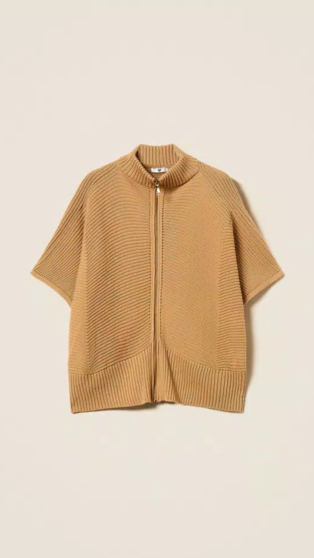 Poncho de punto con cremallera TWINSET Camel